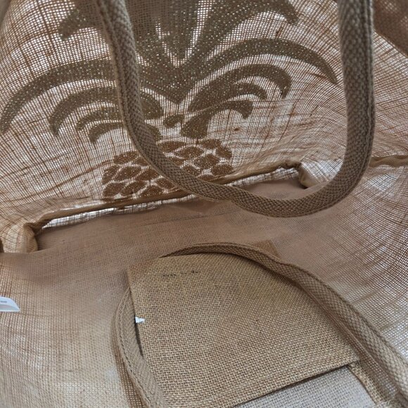 Bon Voyage NWT Women's Sequin  Tote Beach Bag Brown One Size Pineapple - Picture 6 of 8